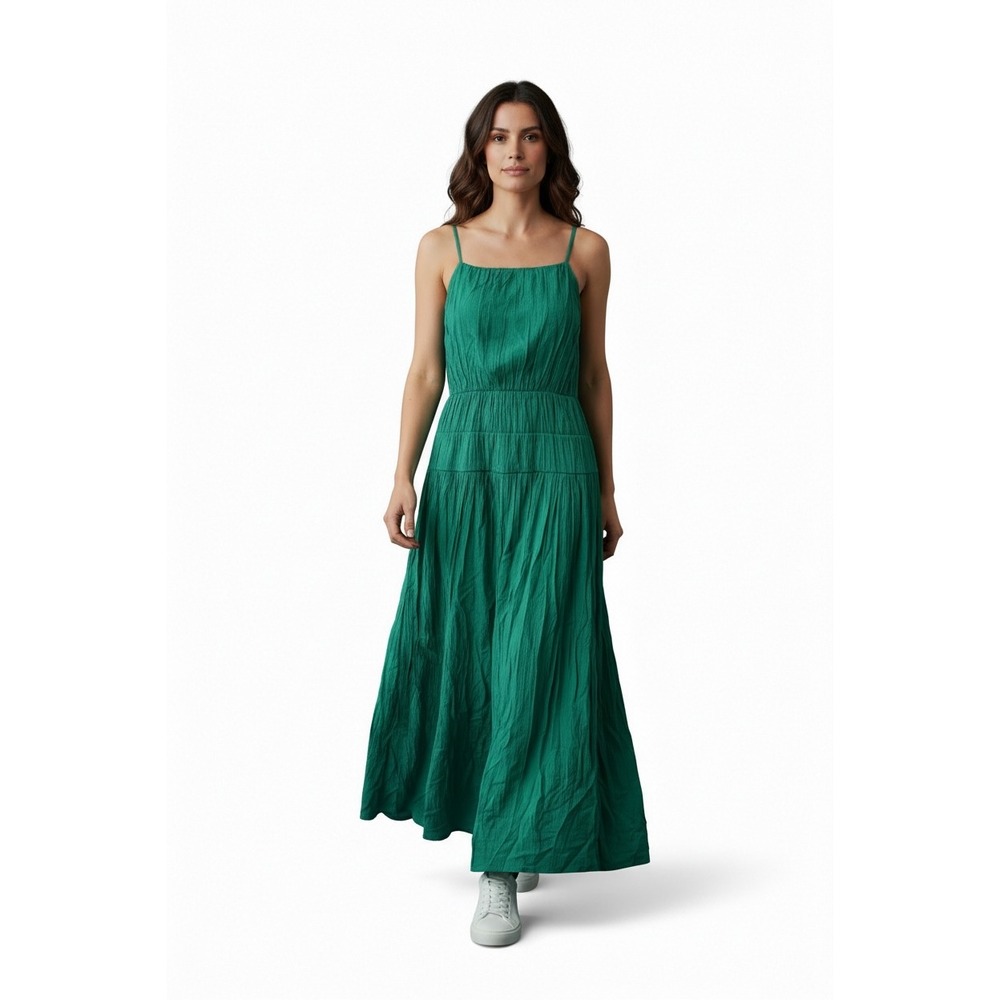& Other Stories Green Crinkled Tiered Maxi Dress Los Angeles Atelier Size 12 NWT